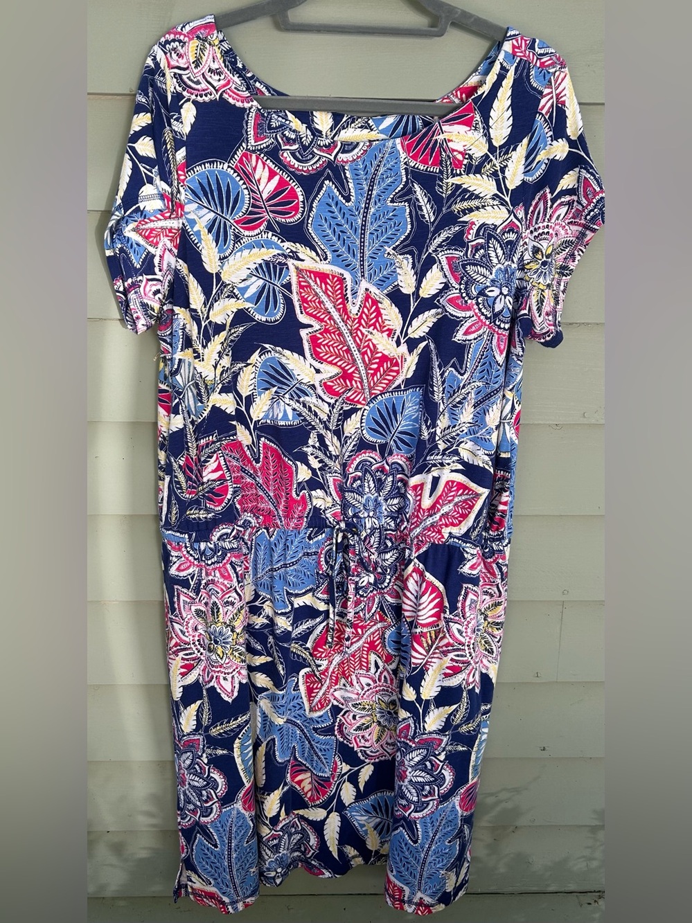 Talbots Navy Floral Tie-Waist Midi Dress with Pink & Blue Accents